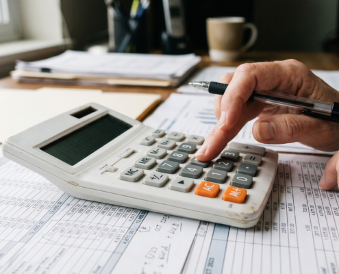 Hands Using Calculator With Financial Documents